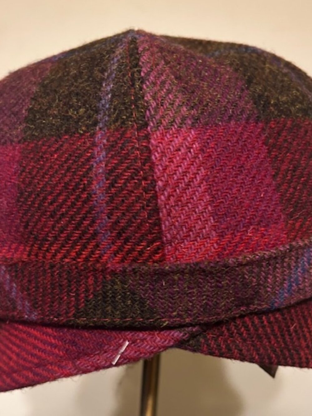 Mucros Pink & Brown Plaid Flapper Wool Hat - Made in Ireland - Picture 6 of 7